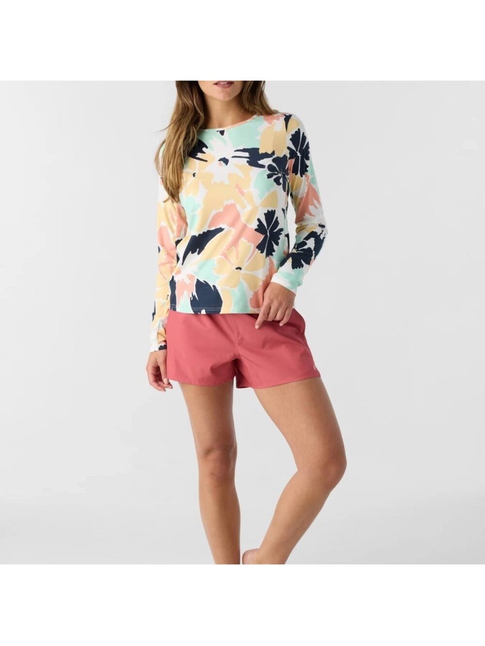 NEW WIT TAGS-Hang Ten SPF 50+ Mint,Peach,Yellow,Navy Floral Long Sleeve Tops MD